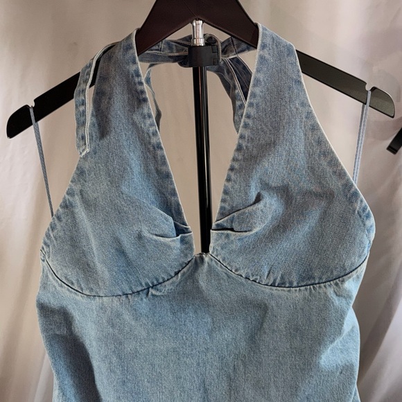 Free People “Travi” Blue Backless Halter Dress Size XL NWT boho denim halter - Picture 3 of 11